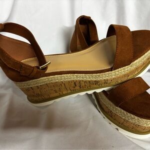 Brown Wedge Sandals with Suede Upper and Ankle Strap